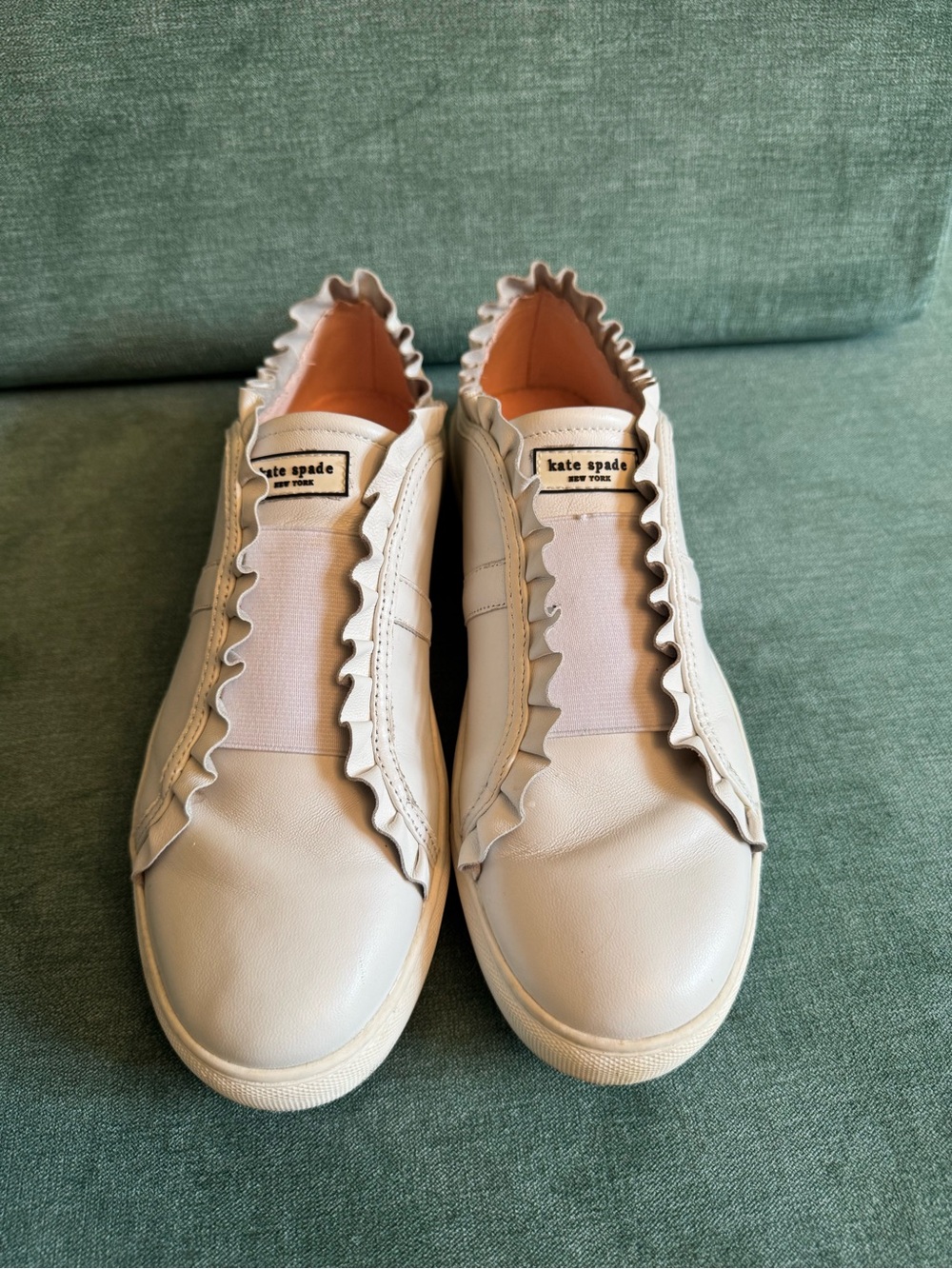 kate spade White Ruffle-Trim Leather Slip-On Sneakers - Picture 2 of 3